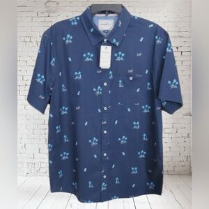 Flag & Anthem Palm Tree Button Down NWT • Large • Short Sleeve Coastal Cool
